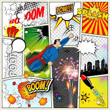Mock Up Of A Typical Comic Book Page Vector Comics Pop Art Superhero Concept Blank Layout Template With Clouds Beams Speech Bubbles Isolated Bubles Symbols Comic Book Layout Pop Art Comic
