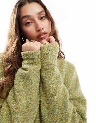 Daisy Street boucle slouchy mini dress in green