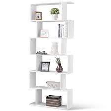 Putting a bookcase together is often a straightforward process, but you'll probably want to secure it to the wall first before calling it a day. Gymax 6 Tier S Shaped Bookcase Z Shelf Style Storage Display Modern Bookshelf White Walmart Com Walmart Com