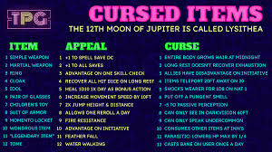 Use the curse generator to create a cursed text font for different social networks and become more use the cursed text converter to create a cursed font for comments under horror stories on youtube. Cursed Items Generator Total Party Guild 5e Actual Play D D Podcast