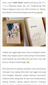 Download novel pernikahan anak sma, noveltoon pernikahan anak sma, download novel pernikahan anak sma pdf, dengan banyak nya queri kata kunci membuktikan bahwa pada saat ini banyak sekali yang tertarik dengan novel yang satu ini, memang tidak bisa kita pungkiri lagi bahwa novel ini memiliki alur cerita yang sangat menarik ya sob. Giveaway Dan Review Novel Nikah Muda My Wonderful Book Life