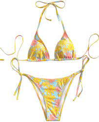 Soly Hux Women S Frill Trim Halter Triangle Tie Side Bikini Set