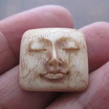 MS 13mm Square Faces Carved Cow Bone Cabochon Closed Eyes Flat Back No Hole  Fair Trade Bali