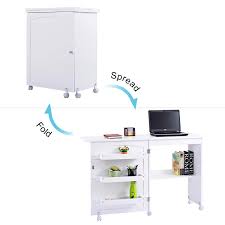 With leafs on each side folded down, this desk is as small as a common end table or file cabinet. Costway White Folding Swing Craft Table Shelves Storage Cabinet Home Furniture W Wheels Walmart Com Walmart Com
