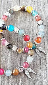 Multicolored Agate Gemstone Bracelet Silver Angel Wing Charm Etsy Gemstone Beaded Bracelets Gemstone Bracelet Gemstone Charms