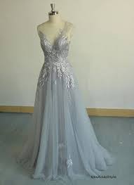 Silver Boho Wedding Dress Grey Evening Dresses Lace Wedding Dress Vintage Grey Wedding Dress