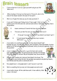 Mentalup has interactive brain teaser puzzles games for kids as well as for adults! Brain Teasers Esl Worksheet By Pocza