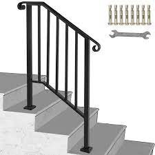 Attach the 4x4 post to the first step of the outer stringer using two 1/2 carriage bolts (see diagram b). Vevor Handrail Picket 2 Fits 2 Or 3 Steps Outdoor Stair Rail Wrought Iron Handrail Matte Black Walmart Com Walmart Com