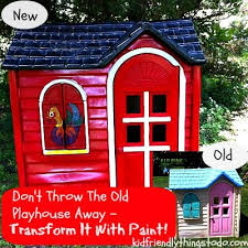 Diy Playhouse Renovation Paint That Old Plastic Playhouse Kid Friendly Things To Do Com Diy Playhouse Plastic Playhouse Play Houses