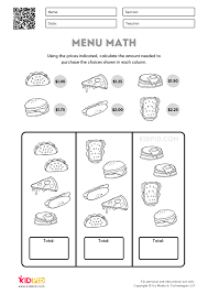 These are shopping math worksheets. Menu Math Printable Worksheets For Kids Kidpid