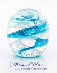 Our Spiral Memorial Dome In Sky Blue Cremation Ashes Are Encased Inside A Solid Glass Orb Memorial Glass Cremation Glass Art Memorial Glass Ashes