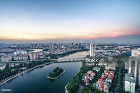Aerial Skyline View Of Hanoi Cityscape At Twilight Linh Dam Peninsula Hoang  Mai District Hanoi Vietnam Stock Photo