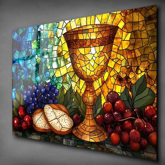 Abstract Stained Glass Chalice and Elements, AI generated