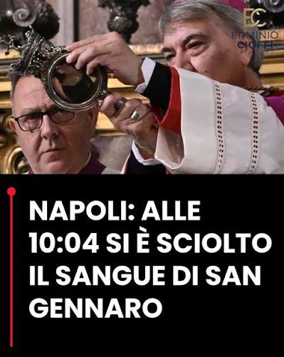 🔴🔴🔴 NAPOLI, IL MIRACOLO DI SAN GENNARO SI RIPETE, IL SANGUE SI È SCIOLTO  OGGI ALLE 10:04 🔴🔴🔴 Si è ripetuto questa mattina il tradizionale  prodigio di San Gennaro. Alle 10:04, nel