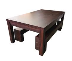 This rectangular transforming coffee table helps save space with its adjustable height glass top sitting lightly on a metal frame. 7 Ft Pool Table And Dining Table With Container Benches Rich Green