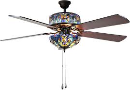 Enjoy free shipping on most stuff, even big stuff. Amazon Com River Of Goods Tiffany Style 52 Inch Width Stained Glass Halston Led Ceiling Fan Blue Kitchen Dining