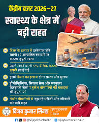 केंद्रीय बजट 2026–27 में स्वास्थ्य के क्षेत्र को बड़ी मजबूती। कैंसर और दुर्लभ बीमारियों के इलाज में इस्तेमाल होने वाली दवाओं पर कस्टम ड्यूटी ...