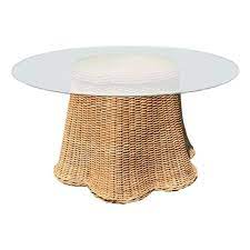 Nightstands with drawers provide a place to put things out of sight while nightstands with shelves provide open storage space. Round Wicker Bamboo Rattan Trompe L Oeil Ghost Or Draped Table With Glass 1970 For Sale At 1stdibs