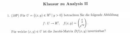 Es gibt eine matrix mit = =. Wann Ist Diese Jacobi Matrix Invertierbar Mathelounge