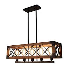 If there's an island in the middle of your kitchen, destination lighting can help them shine. Oyipro Industrial Kitchen Island 5 Chandelier Farmhouse Hanging Fixture Retro Ceiling Rectangular Rectangle Wooden Metal Caged Guard Pendant Lighting Available For Sloped Brown Walmart Com Walmart Com