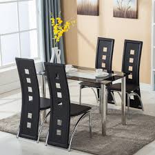 And articles about faux leather dining chairs set monsoon brown faux leather. 5 Piece Dining Set Glass Top Table And 4 Leather Chair For Kitchen Dining Room Ebay