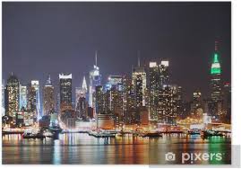 Pictures of new york city at night. Poster New York City Night Skyline Panorama Pixers Wir Leben Um Zu Verandern