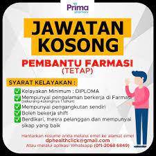Pengalaman dibidang farmaseutikal tidak diperlu, dan training akan diberi. Prima Pharmacy Primarxmy Twitter