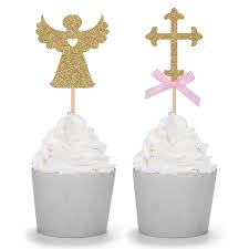 Many thanks to aikko for sharing her instructions with cake central. 24 Counts Gold Corss And Angel Cupcake Toppers Baptism Christening Decorations Party Supplies Amazon In Toys Games
