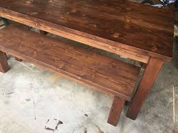 Farmhouse Table And Bench Stained In Minwax Honey Color Stain Diy Love It Outdoor Wood Furniture Staining Wood Outdoor Wood Stain