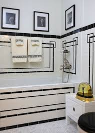 Black And Gold Art Deco Bathroom Jessica Lagrange Interiors Art Deco Bathroom With Drop In Tub And Vintage White Subway Tile Surround With Black Art Deco Tiles Art Deco Bathroom Interior Deco