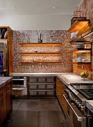 Sparkling Trend 25 Gorgeous Kitchens With A Bright Metallic Glint Creative Kitchen Backsplash Contemporary Kitchen Penny Tile Backsplash