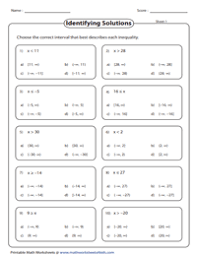 Printable math worksheets @ www.mathworksheets4kids.com. Inequalities Worksheets