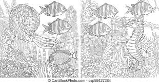All rights belong to their respective owners. Underwater Creatures Coloring Pages Tropical Fishes Nautilus Seahorse Underwater Plants Coloring Pages Canstock