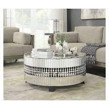 Mirrored coffee table diamond crystal living room crushed diamond furniture silver. Round Mirrored Coffee Table