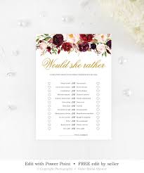 Burgundy Would She Rather Game Personalize Bridal Shower Game Editable Floral Wedding Shower Bridal Shower Bridal Shower Games Printable Bridal Shower Games