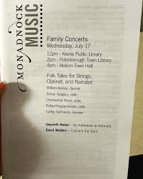 Family Concerts in Keene, Peterborough, and Nelson. Folk Tales for Strings,  Clarinet, and Narrator William Kirkley, clarinet Rohan Gregory, violin  Christopher Nunn, viola Rafael Popper-Keizer, cello Carley DeFranco,  narrator An enchanting afternoon
