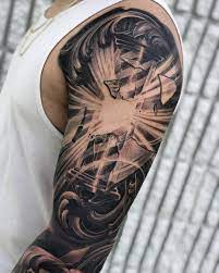 3 Day Complete Arm Sleeve In Progress This Was Done In About 9 10 Hours Today I Ll Continue The Other Side Of The Arm Barber Tattoo Tattoos Barber Pole