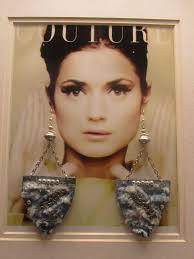 Denim Earrings, Large Oversize Earrings, Clip Ons Triangle Earrings, Long  Earrings, Boho Earrings, Urban Earrings.