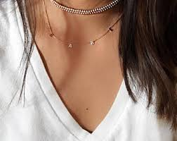 18k yellow gold necklace set with 0.15 ct. Multiple Initial Necklace Etsy