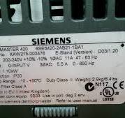 SIEMENS MICROMASTER 420 6SE6420-2AB21-1BA1 - PLC DCS SERVO ...