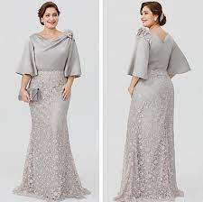 Elegant Silve Lace Satin Mother Of The Bride Dress Formal Evening Gown Plus Size Plus Size Evening Gown Mothers Gowns Mother Of The Bride Dresses Long