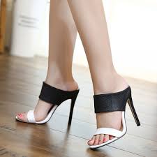 Beautiful Black And White High Heels Fashion Women Summer High Heel Sandals Black White Summer High Heels White High Heels Heel Slippers