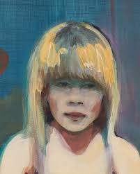 Today is my birthday and a friend of mine embroidered this card. That's me  in my blue overalls in my studio with the easel and the latest canvas