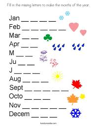 Color the 12 months coloring page. Fill In The Missing Letters To Make The Months Of The Year Coloring Page Twisty Noodle