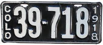1918 Colorado License Plate Vehicle Registration Plate License Plate Car License Plate