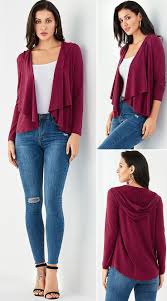 Burgundy Hooded Open Front Knit Cardigan Us 9 95 In 2020 Winter Cardigan Outfit Knit Cardigan Winter Sweater Outfits