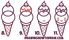 How to draw ice cream cone in easy steps for children, kids, beginners lesson.tutorial of drawing technique. How To Draw Cute Kawaii Ice Cream Cone With Face On It Easy Step By Step Drawing Tutorial For Kids How To Draw Step By Step Drawing Tutorials Drawing