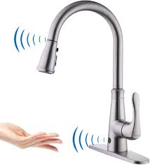 Touchless Kitchen Faucet with PullDown Sprayer,20 Single Kitchen Sink  Faucets Black Pull Out Sprayer,High Arc Pulldown Single Handle for Motion  Sensor 3 Hole Deck Mount (MJ-Brushed Nickel)