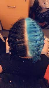 Half And Half Hair Blue And Black Hair Color For Black Hair Dyed Hair Blue Split Dyed Hair