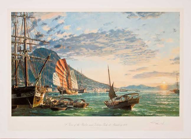 Hong Kong A View of the Harbor and Victoria Peak at Sunset in 1870 - Kensington-Stobart Gallery